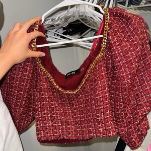 DO+BE Red Embellished Crop Blouse